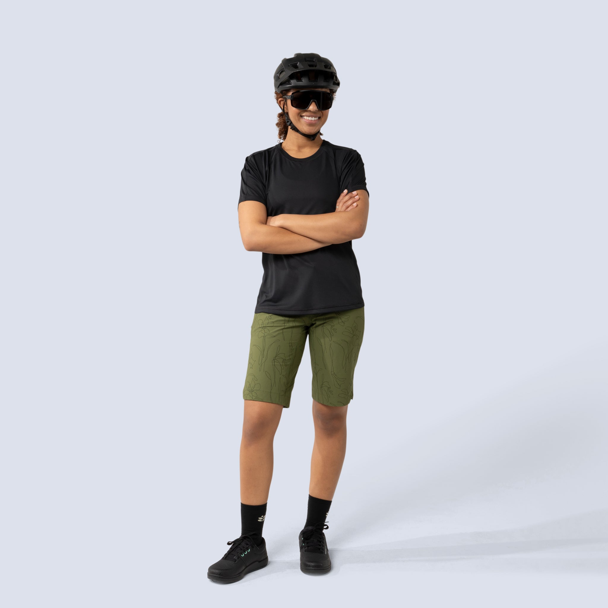 [Olive You] Freel 12" bike short olive green on model front full body view