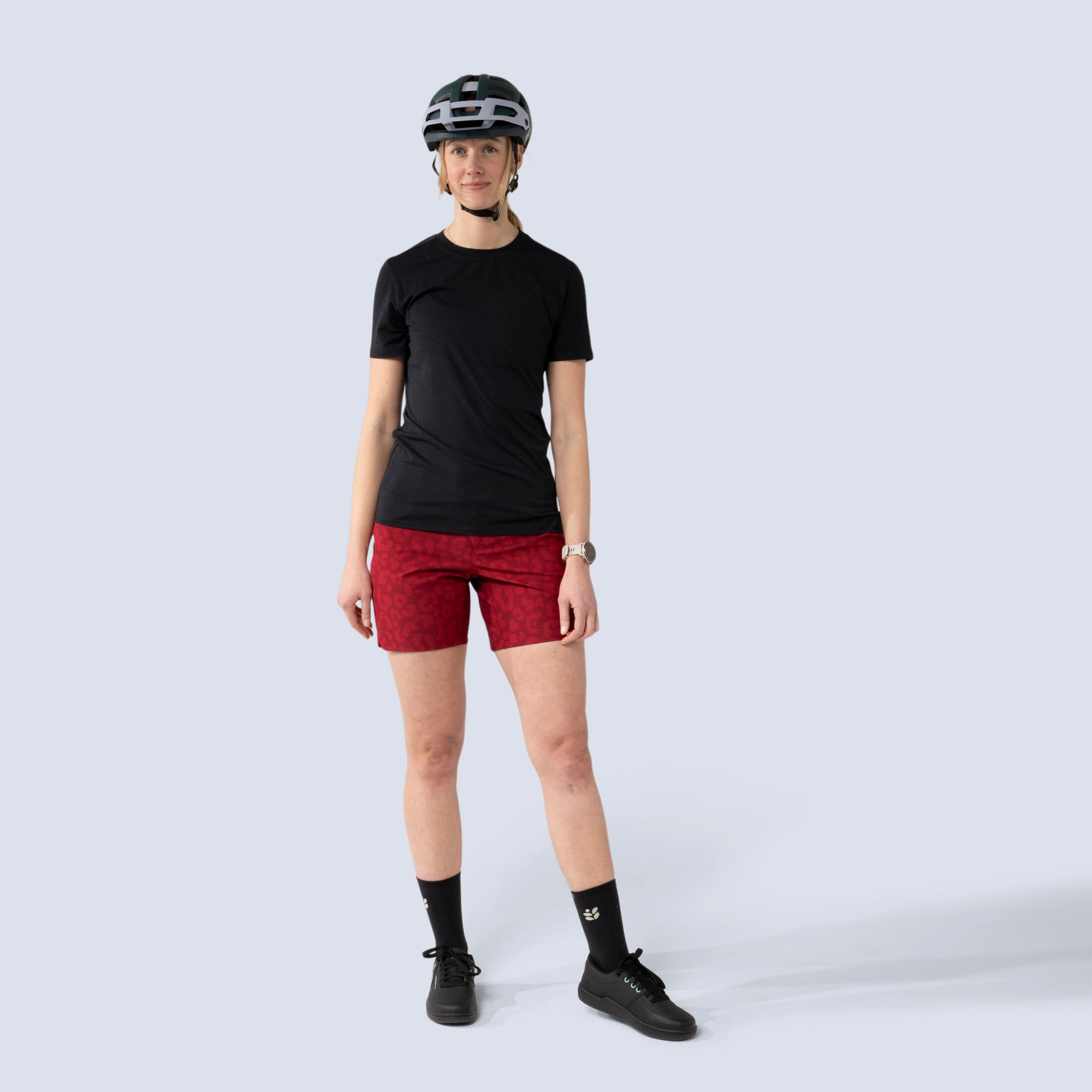 [Black] Salida Bike Jersey in black, on model front full body