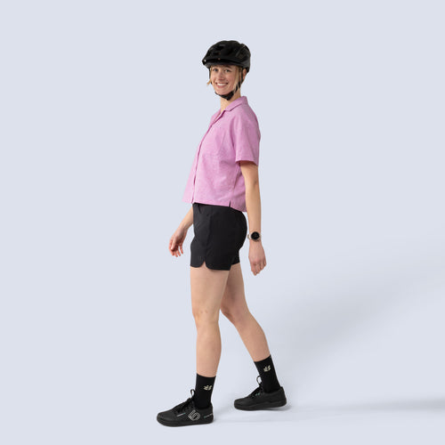 [Black] Rita Short in black, on model side full body view