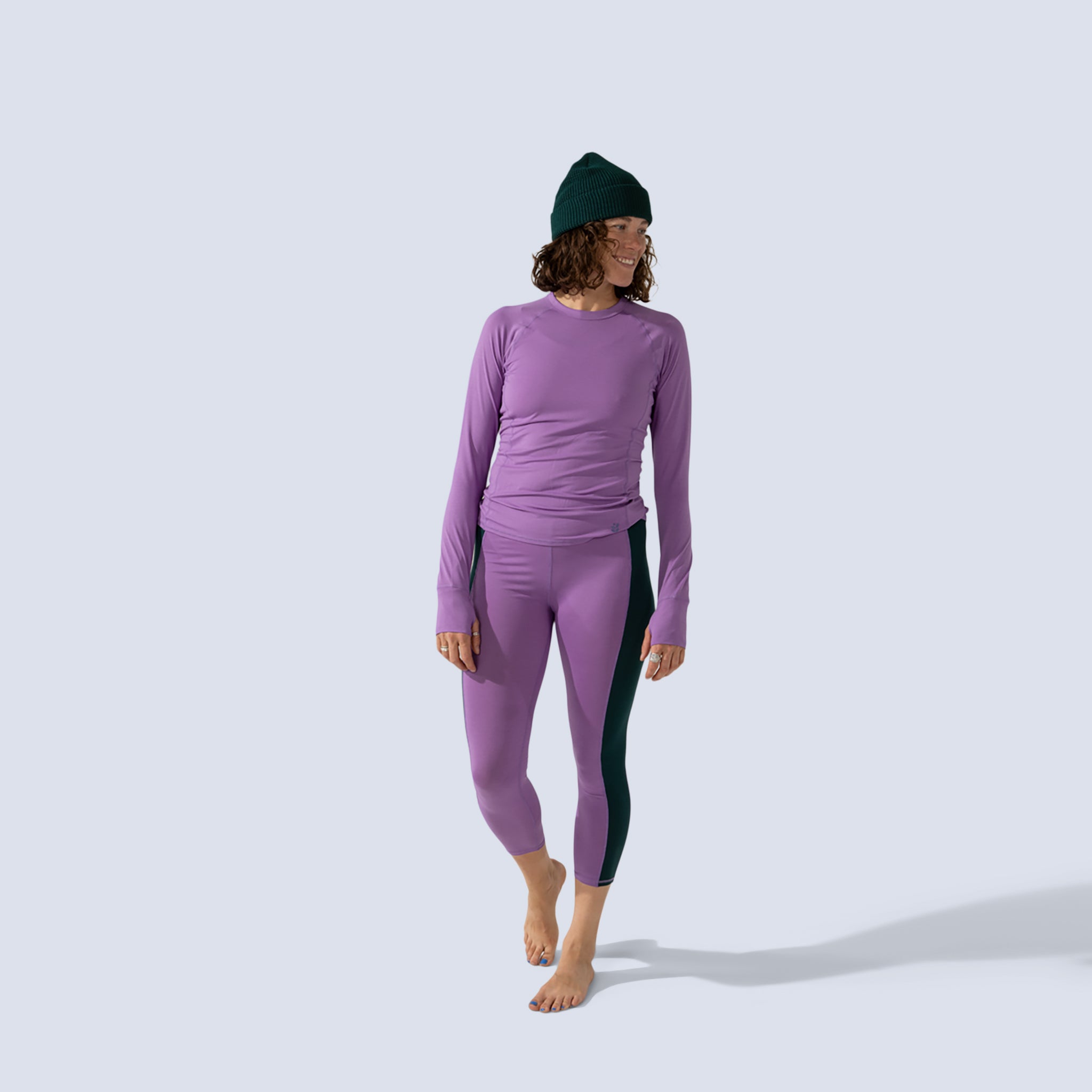 [Amethyst Blocked] amethyst blocked lite baselayer legging, on model front full body view