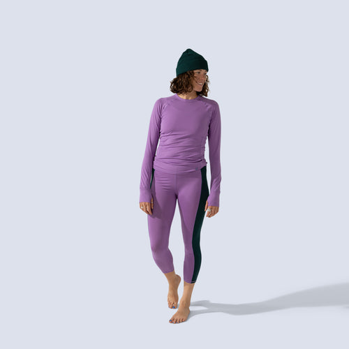 [Amethyst Blocked] amethyst blocked lite baselayer legging, on model front full body view