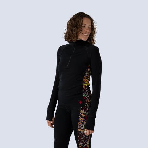 [Understory Blocked] Understory blocked bassett half zip, on model front crop view