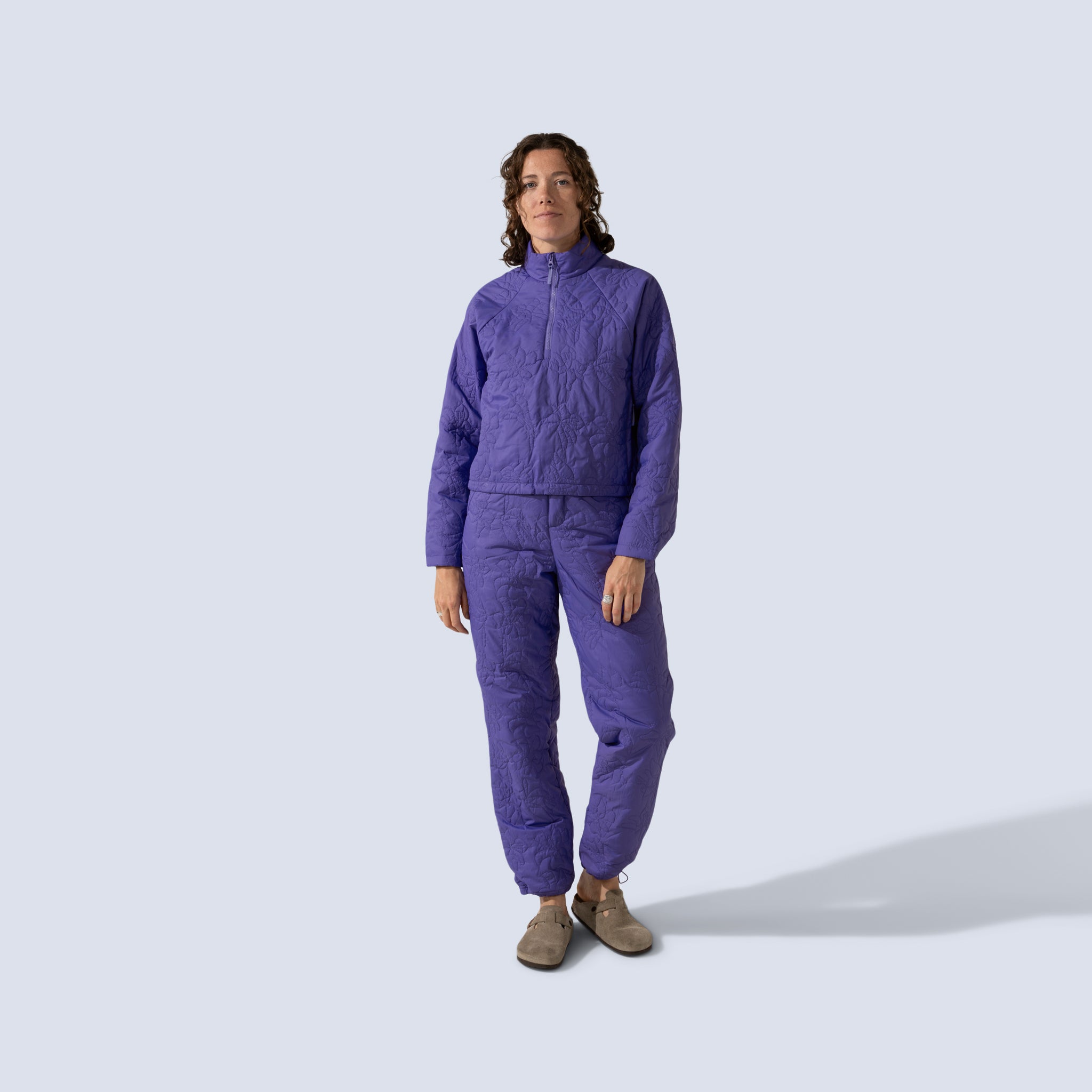 [Iris] Payette Insulated Pant in Iris purple, on model front full body view