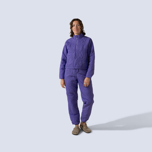 [Iris] Payette Insulated Pant in Iris purple, on model front full body view