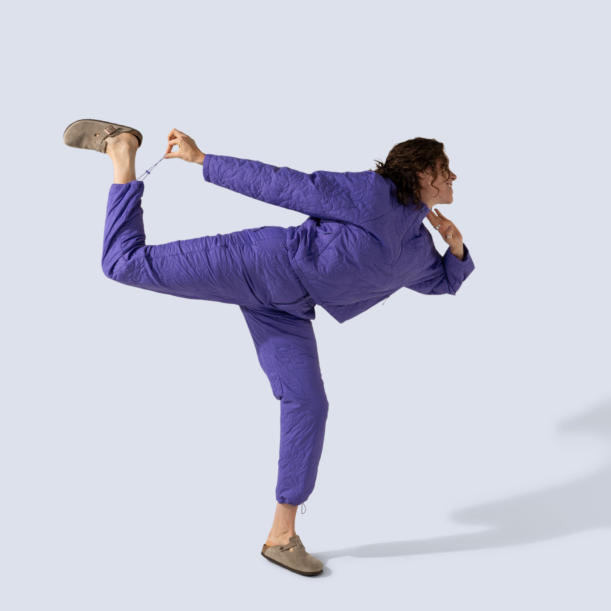 [Iris] Payette Insulated Pant in Iris purple, hem cinch detail