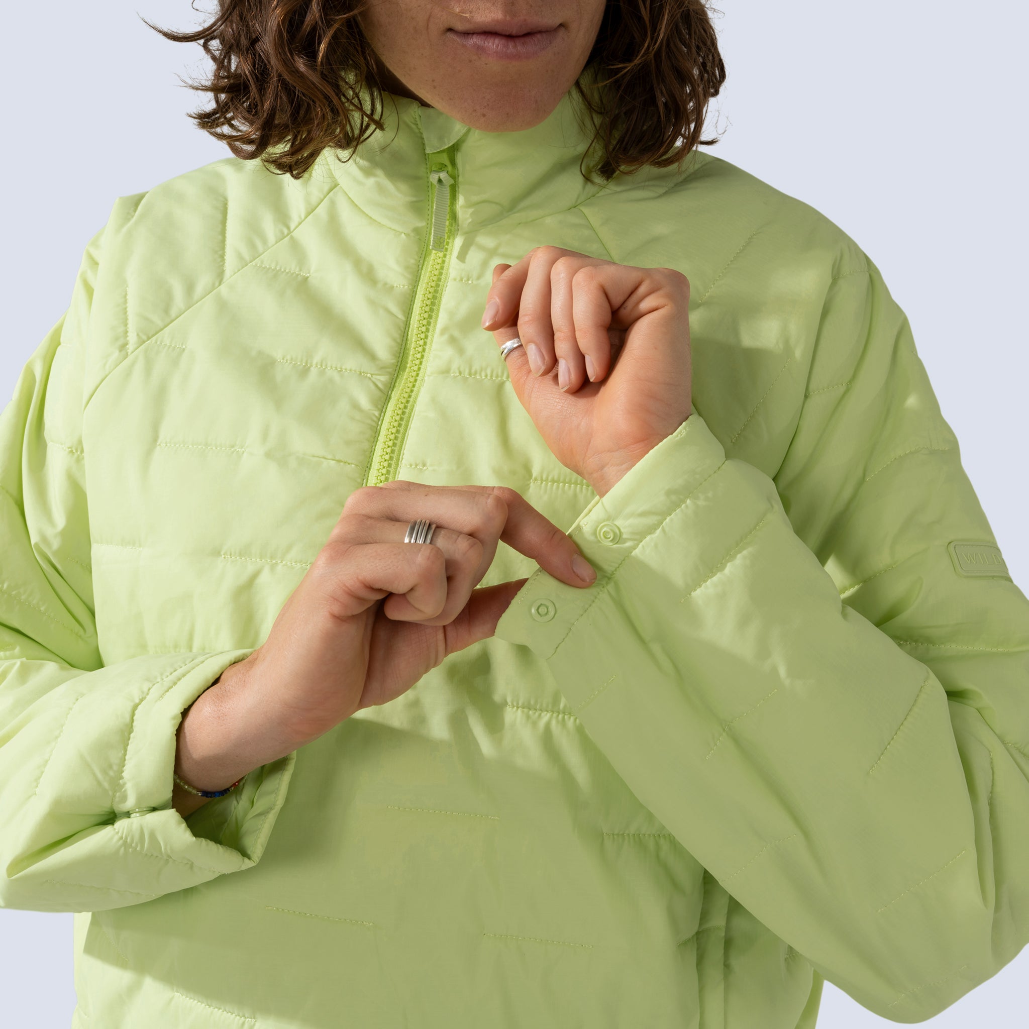 [Iced Matcha] Payette insulated pullover in iced matcha, cuff snap detail