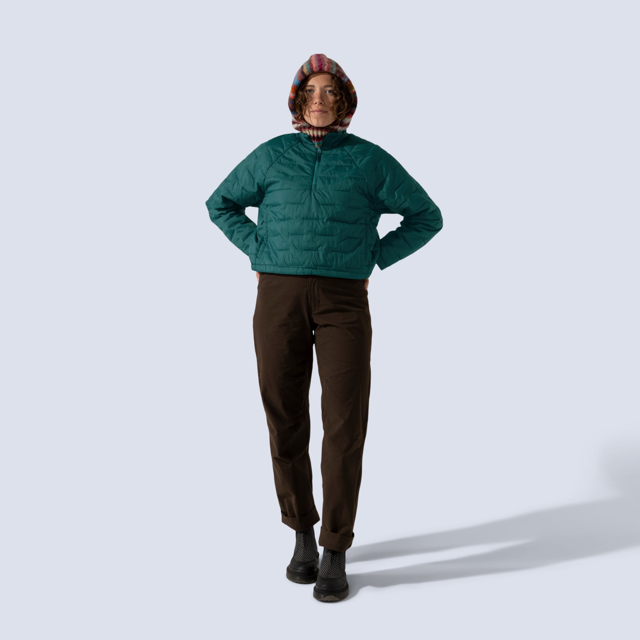 [Shaded Spruce] Payette insulated pullover in shaded spruce, on model front full body