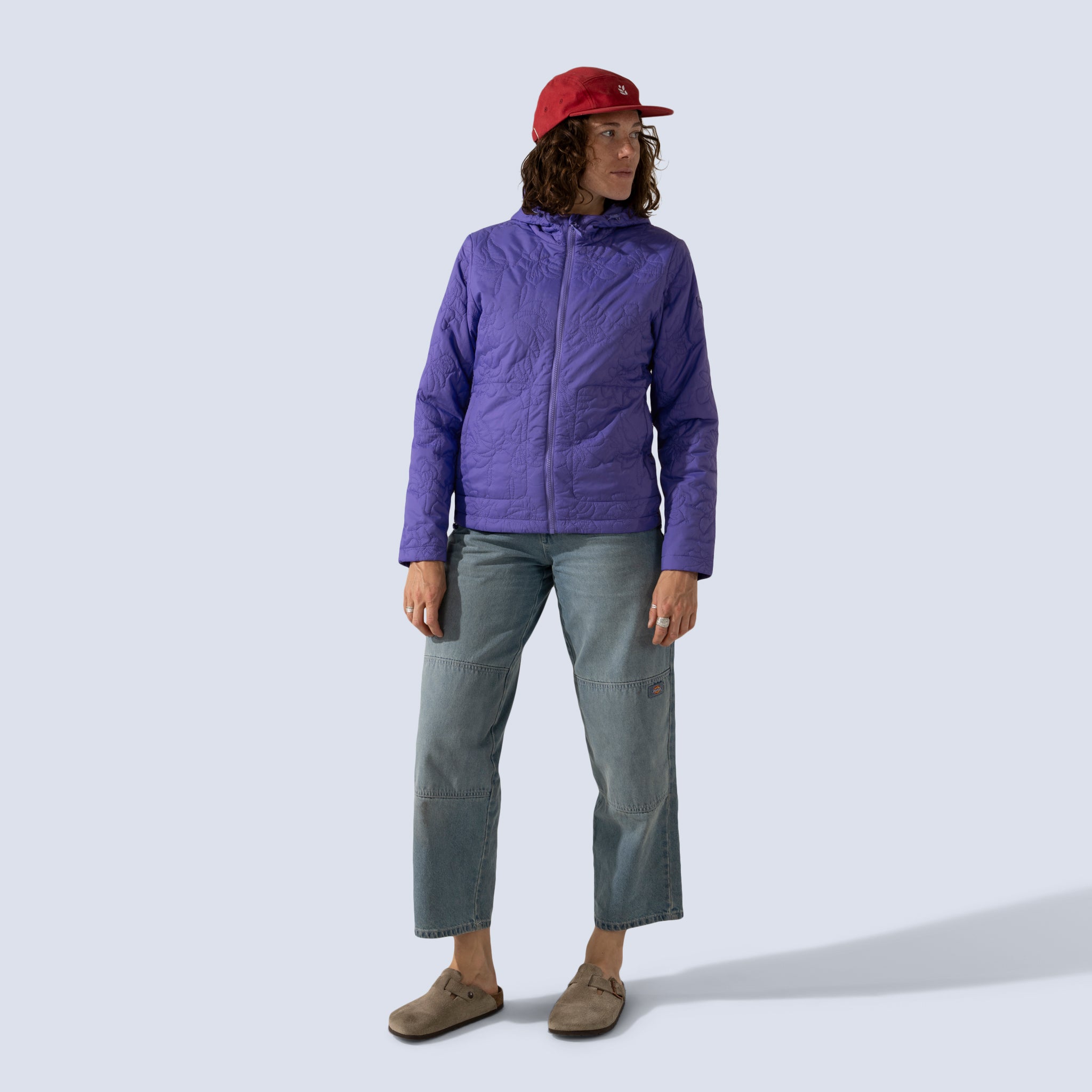 [Iris] Payette insulated jacket in iris purple, on model front full body view