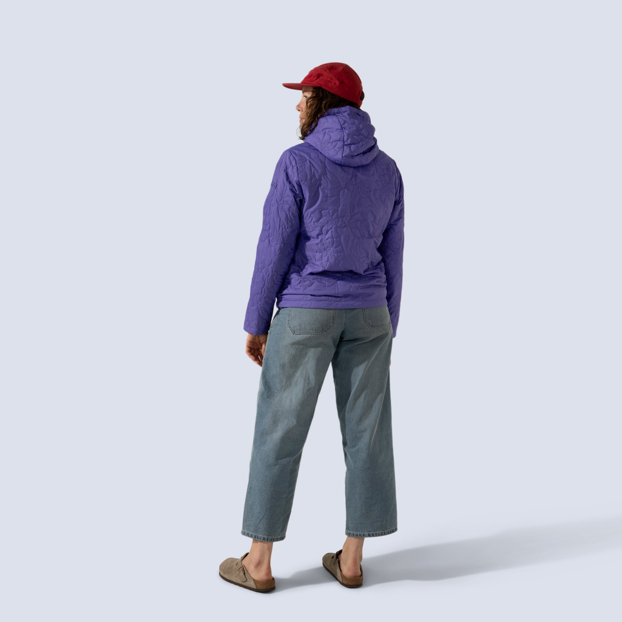 [Iris] Payette insulated jacket in iris purple, on model back full body view