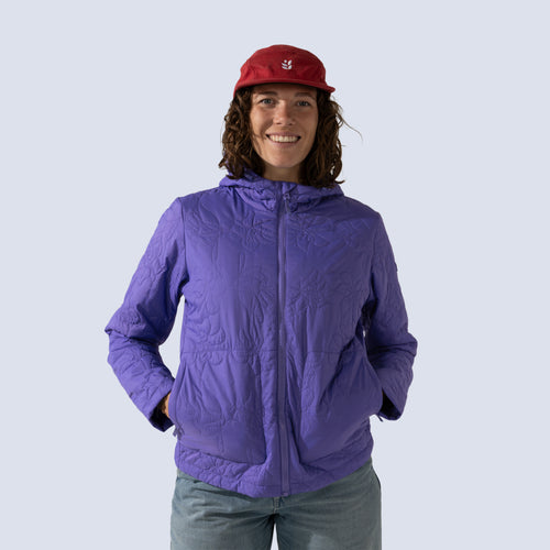 [Iris] Payette insulated jacket in iris purple, on model front crop view