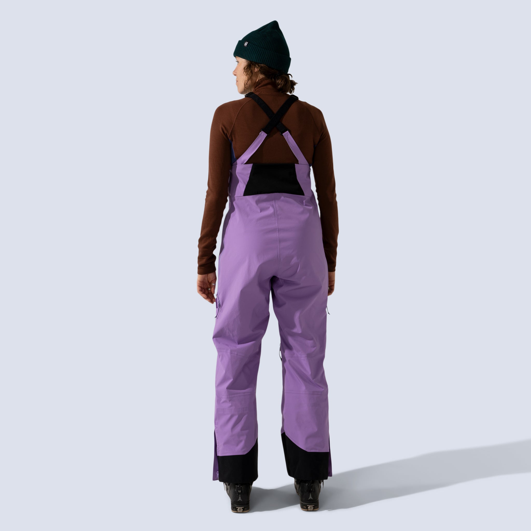 [Amethyst] Heyburn 3l bibs in amethyst, on model back full body view