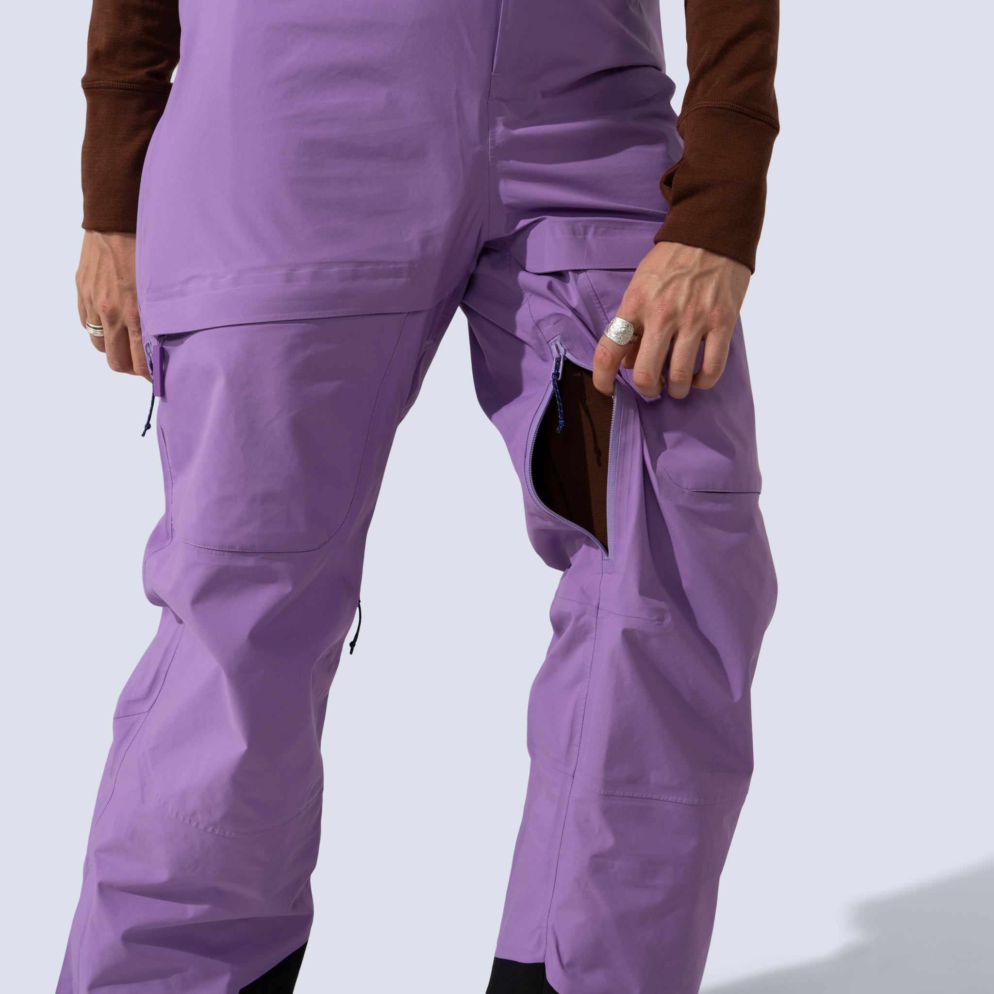 [Amethyst] Heyburn 3l bibs in amethyst, inside thigh waterproof zippered vents