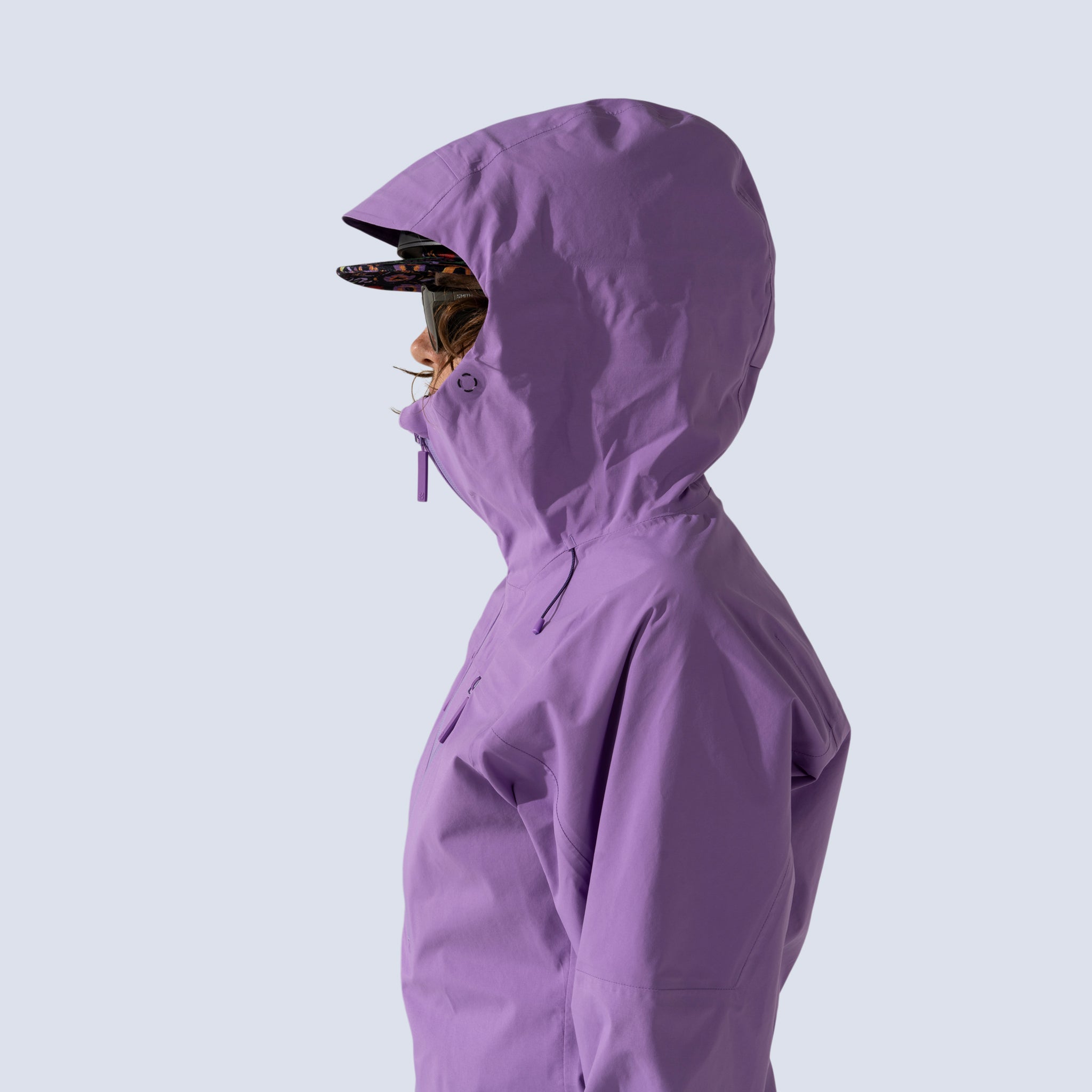 [Amethyst] Heyburn 3L Jacket in amethyst, side hood profile view