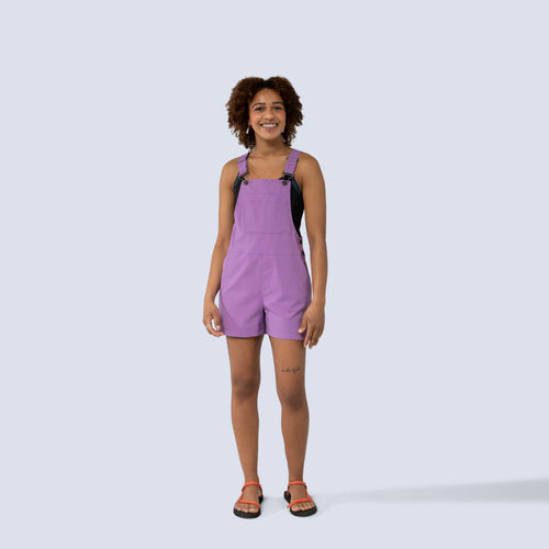 [Amethyst] Eeva short overalls amethyst, on model front full body view