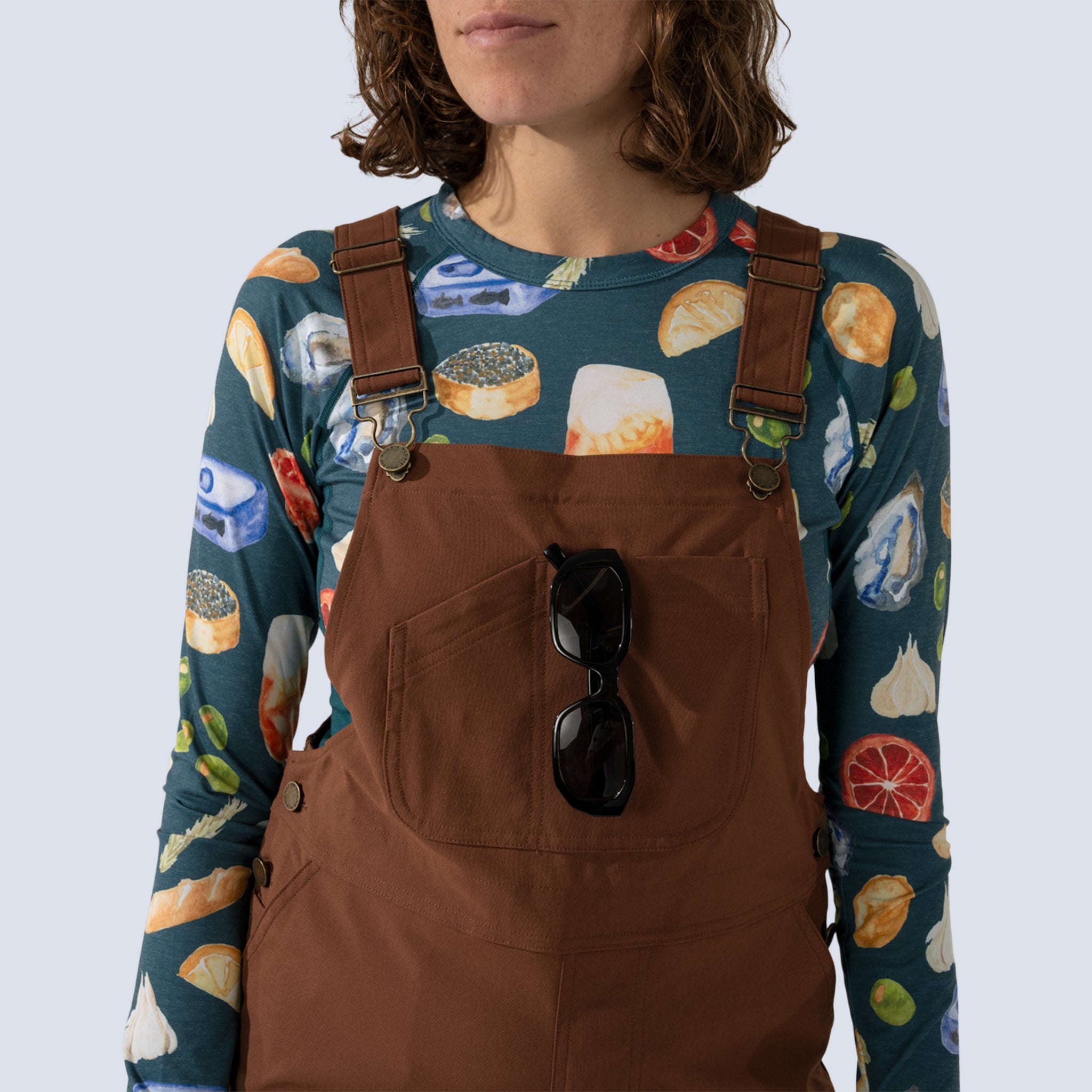 [Chestnut] Emmett Overalls Chestnut With Sunglasses Tucked into Front Pocket