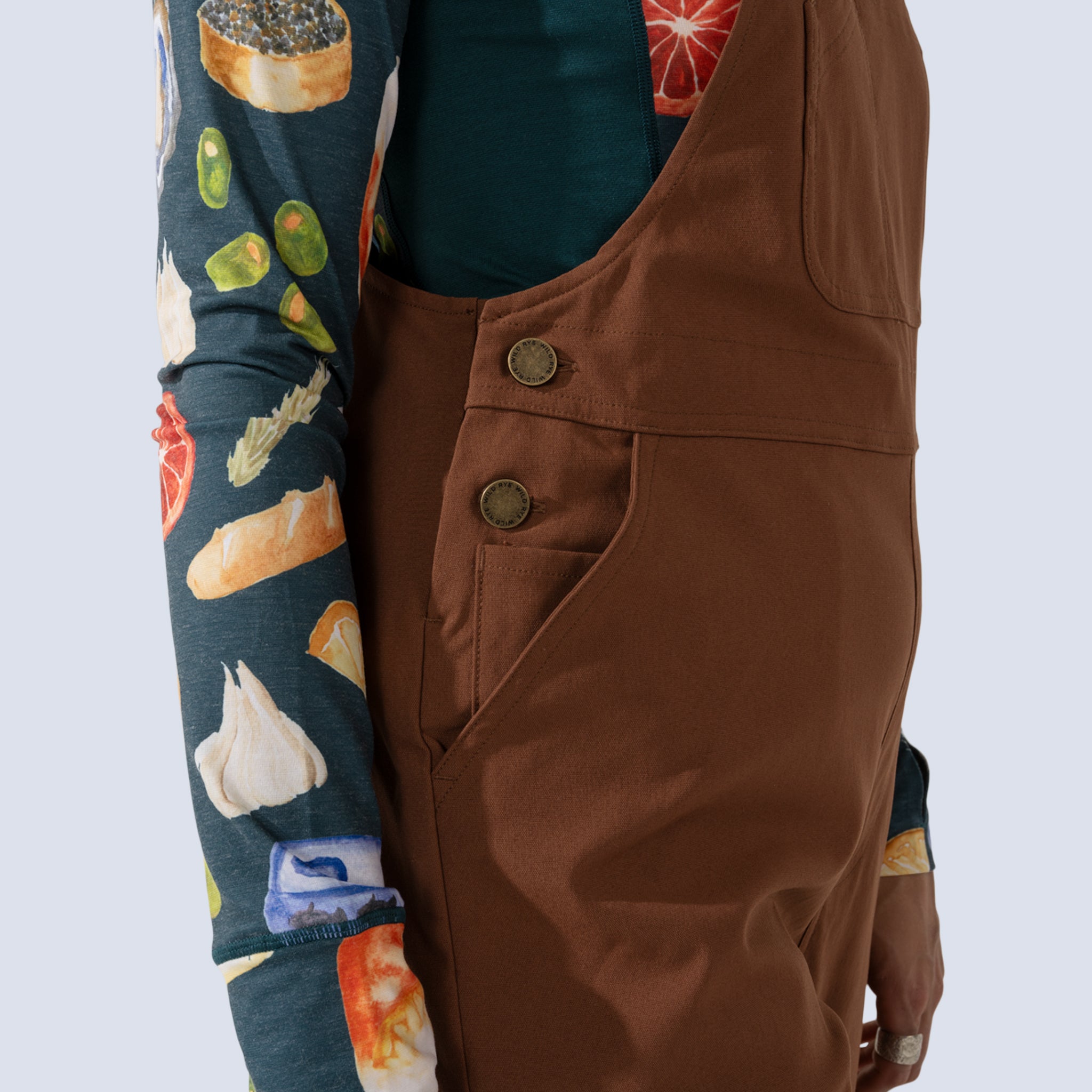 [Chestnut] Emmett Overalls Chestnut side button details