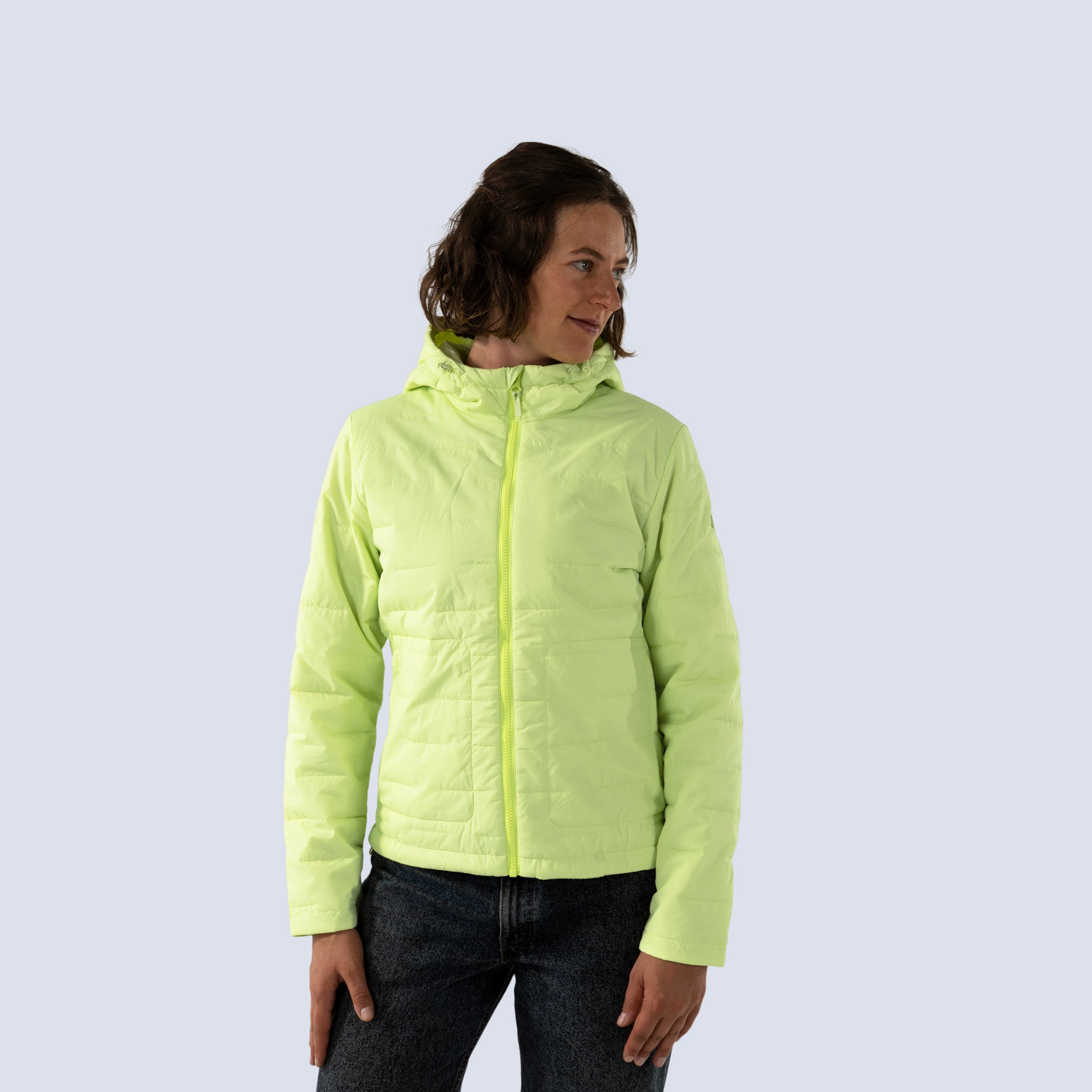 [Iced Matcha] Payette insulated jacket in matcha green, on model front crop view