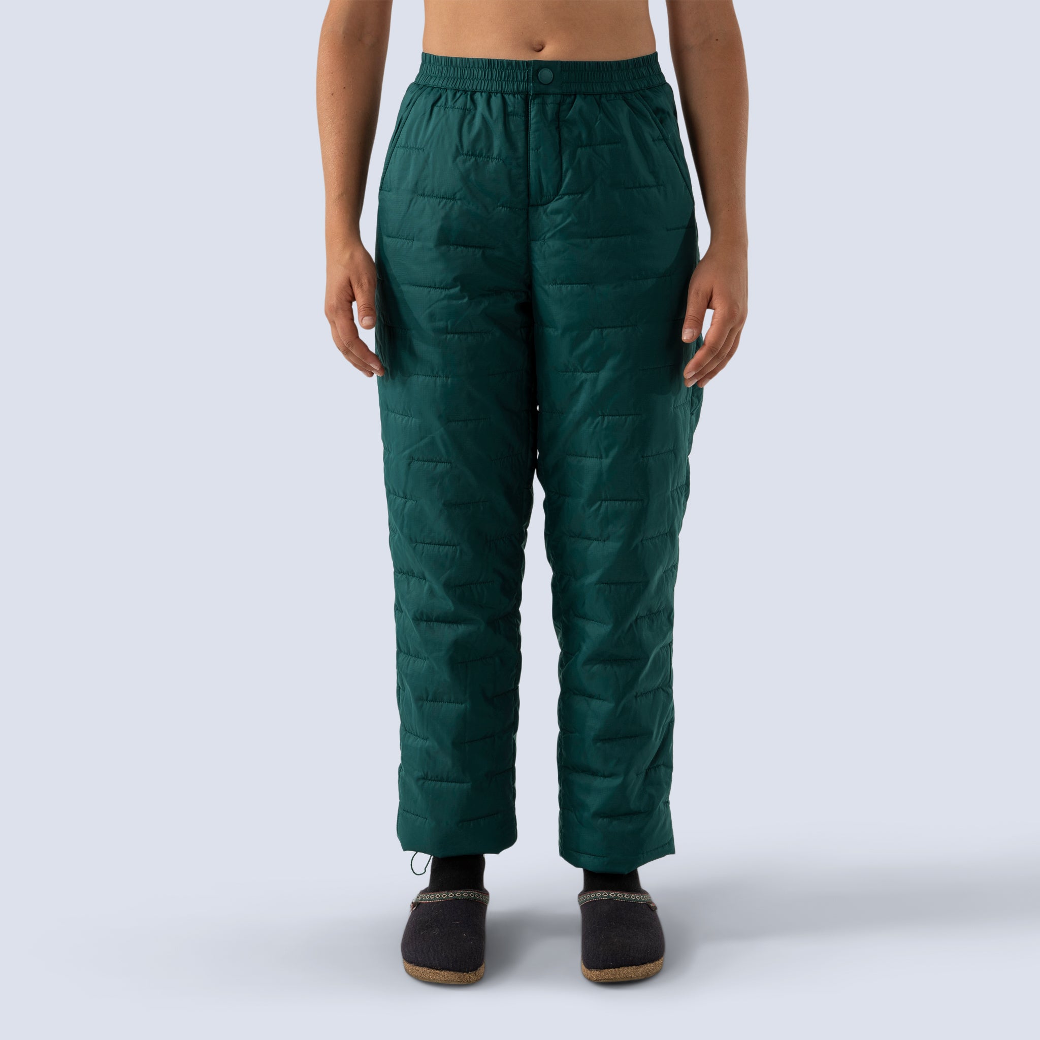 [Shaded Spruce] Payette Insulated Pant in shaded spruce green, on model front crop view