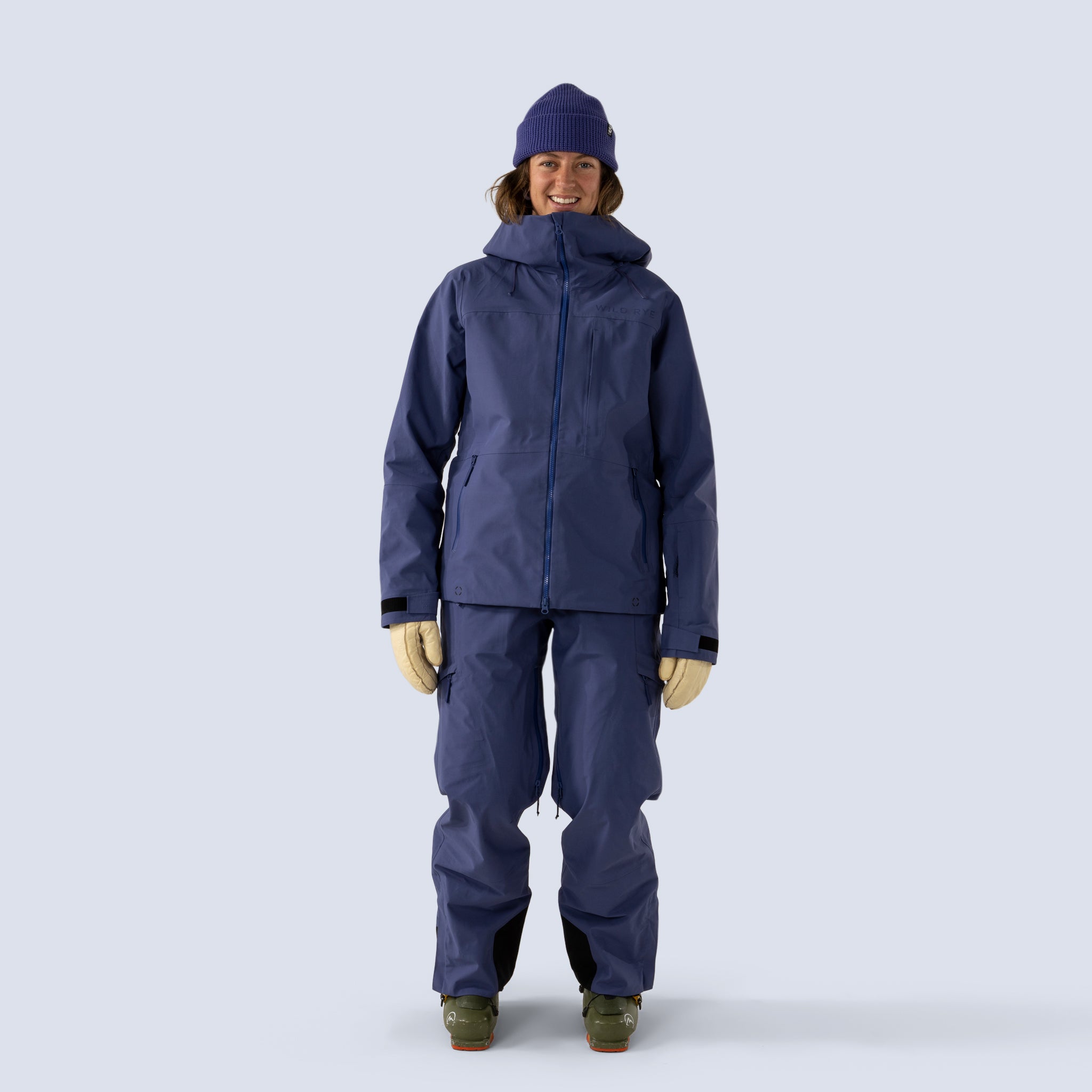 [Storm] Butterfield 3L pant in storm blue, on model front full body view with matching butterfield jacket
