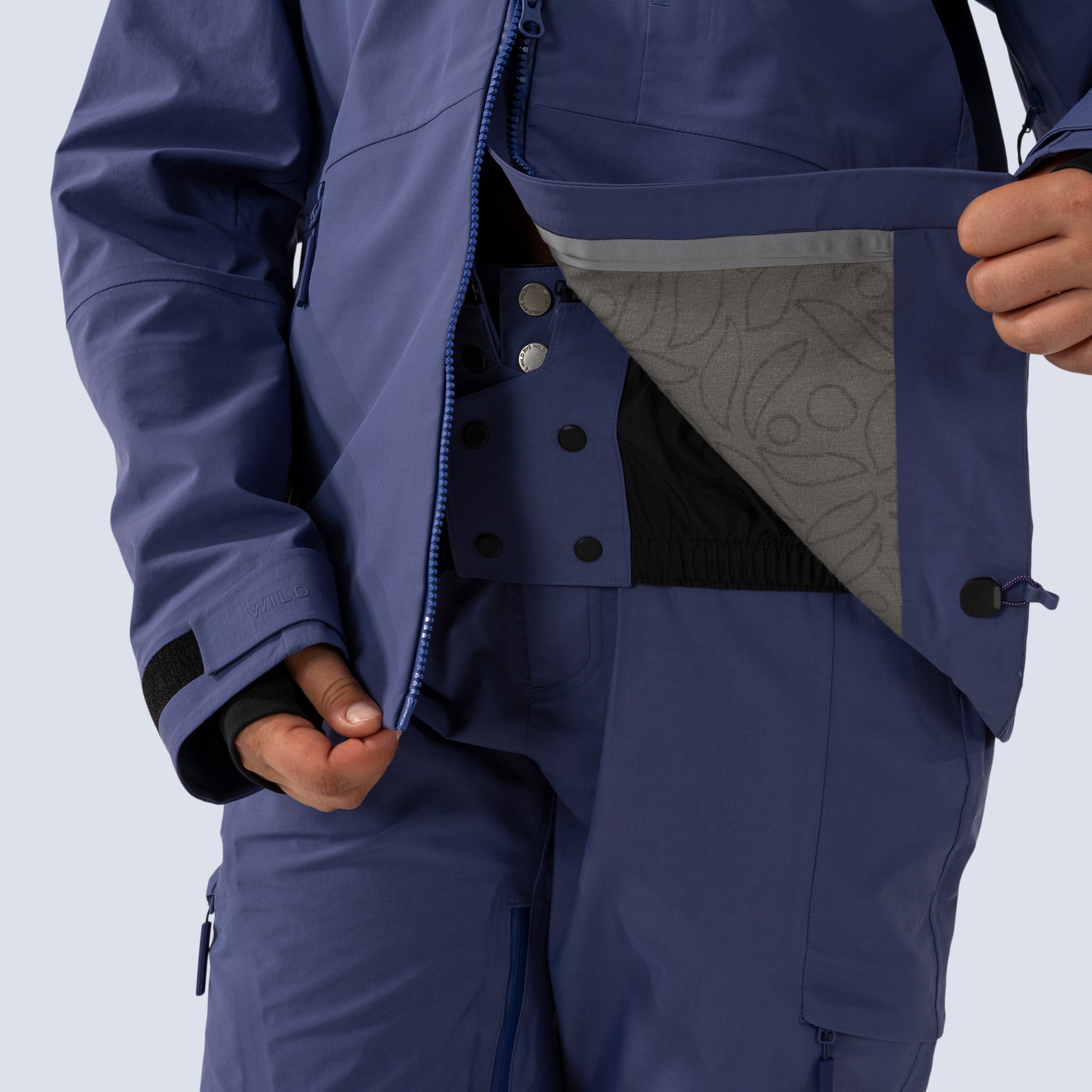 [Storm] Butterfield 3L jacket in storm blue, 2 way zipper and powder skirt detail