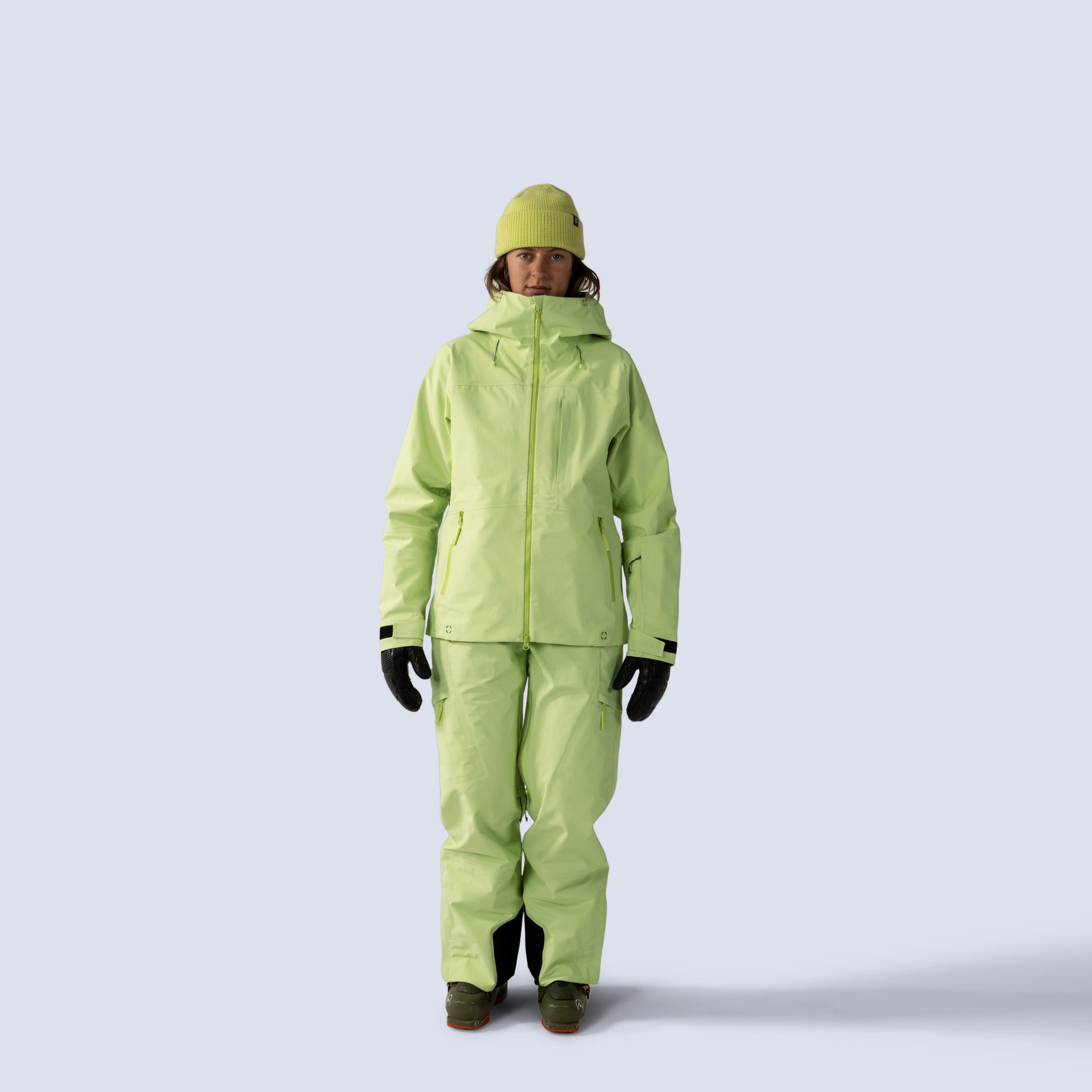 [Iced Matcha] Butterfield 3L pant in iced matcha, on model full body front view with matching jacket