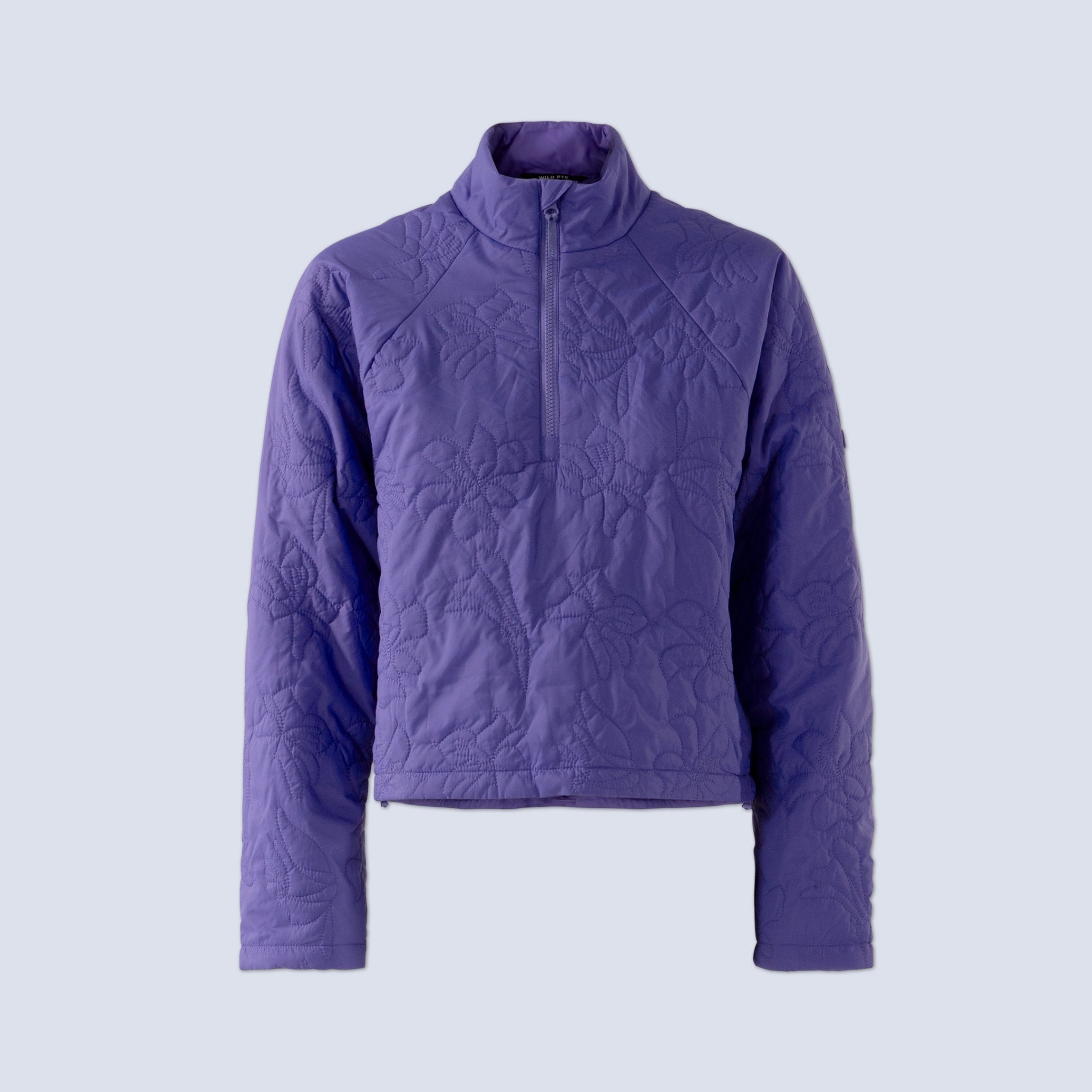 [Iris] Payette pullover in iris purple with floral contrast stiching, flatlay