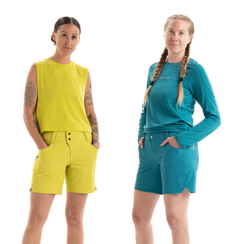 Freda 7" Women's Mountain Bike Shorts celery and sea 