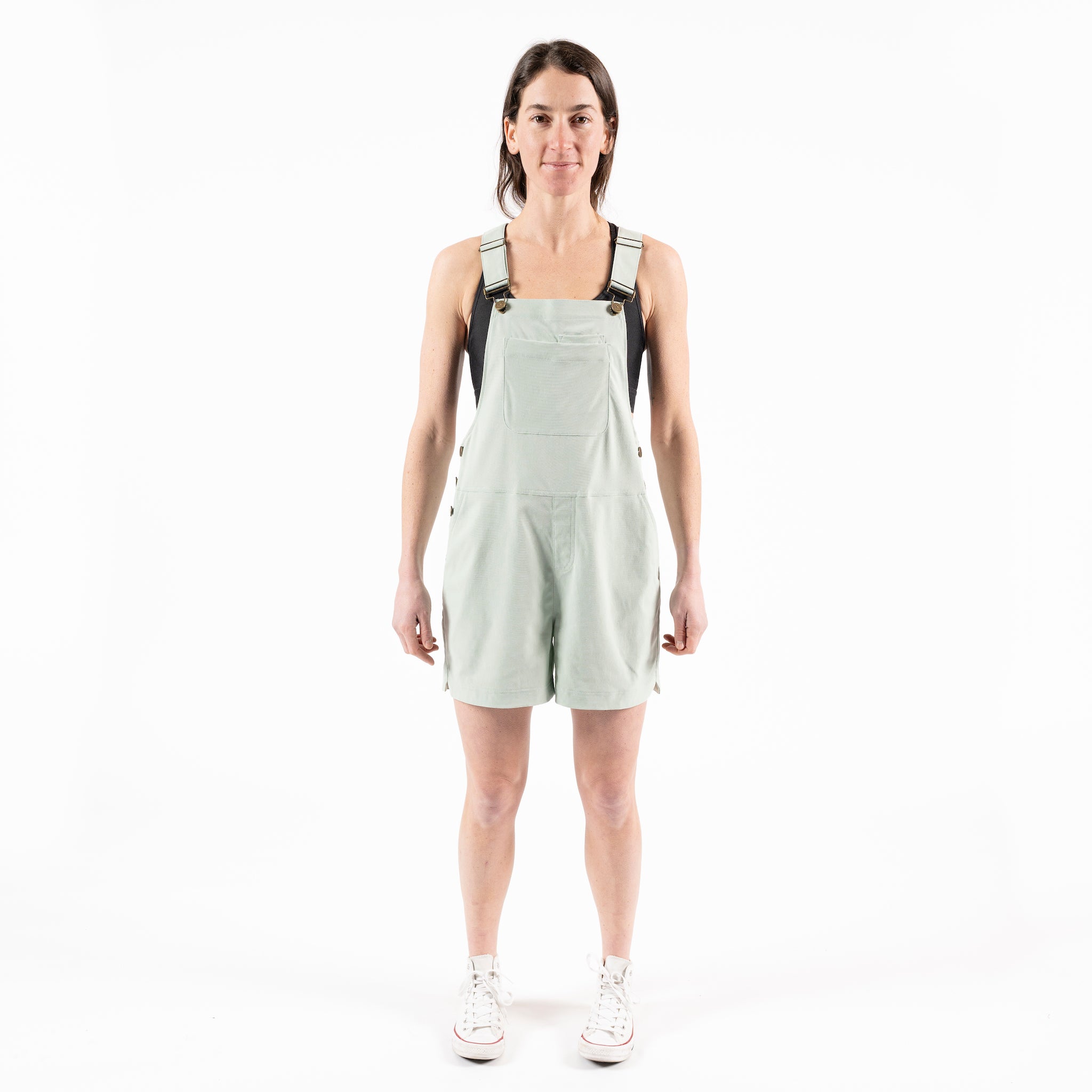 [Mist] Eeva Short Overalls Mist Front Full Body