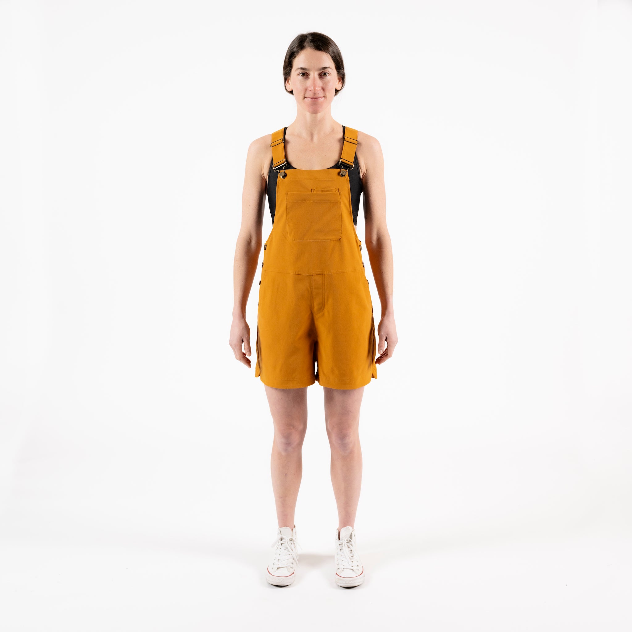 [Ochre] Eeva Short Overalls Ochre Front Full Body 