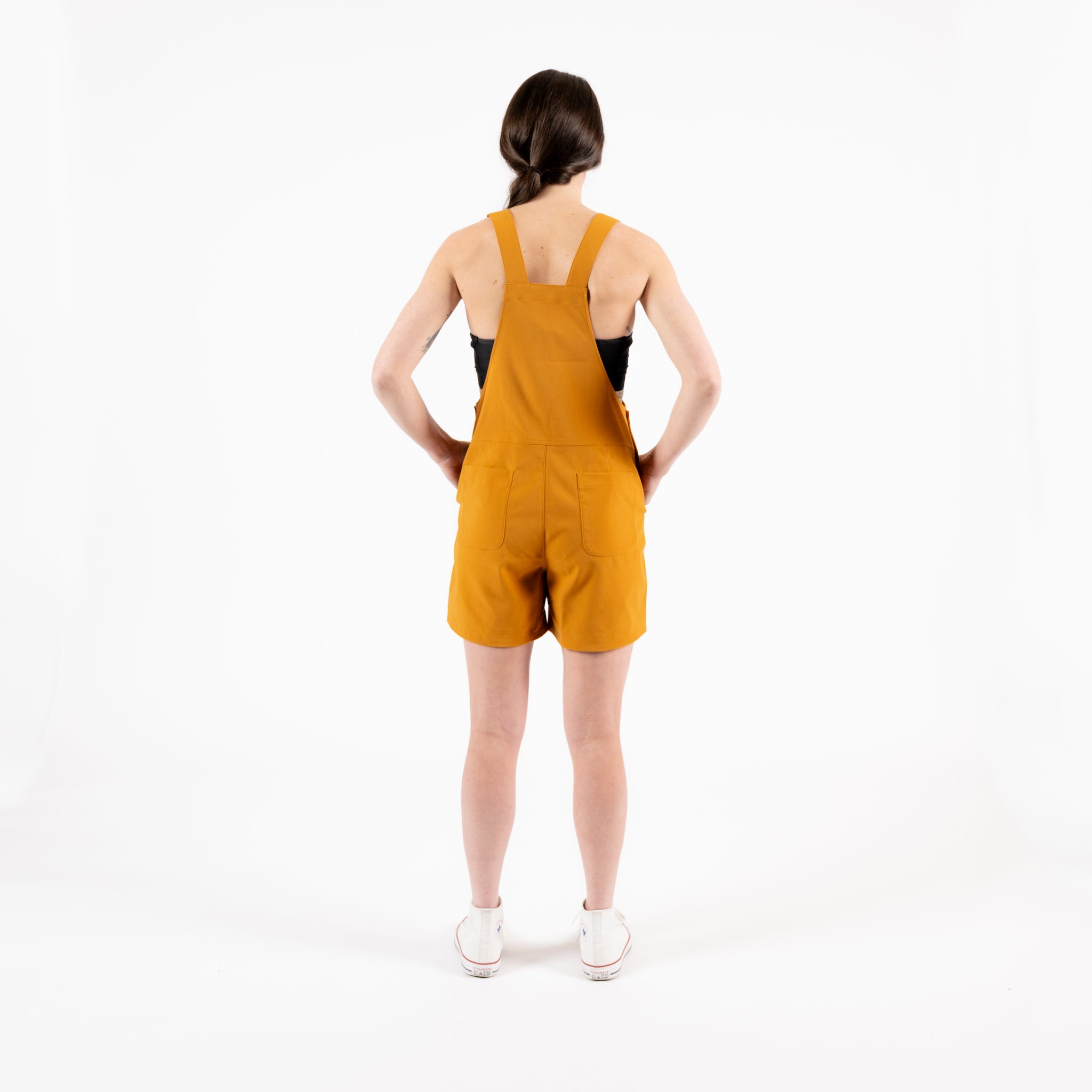 [Ochre] Eeva Short Overalls Ochre Back Full Body