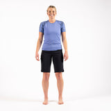Nona Lite Shortsleeve Baselayer Top Alpine Bloom Paired With Mountain Bike Shorts