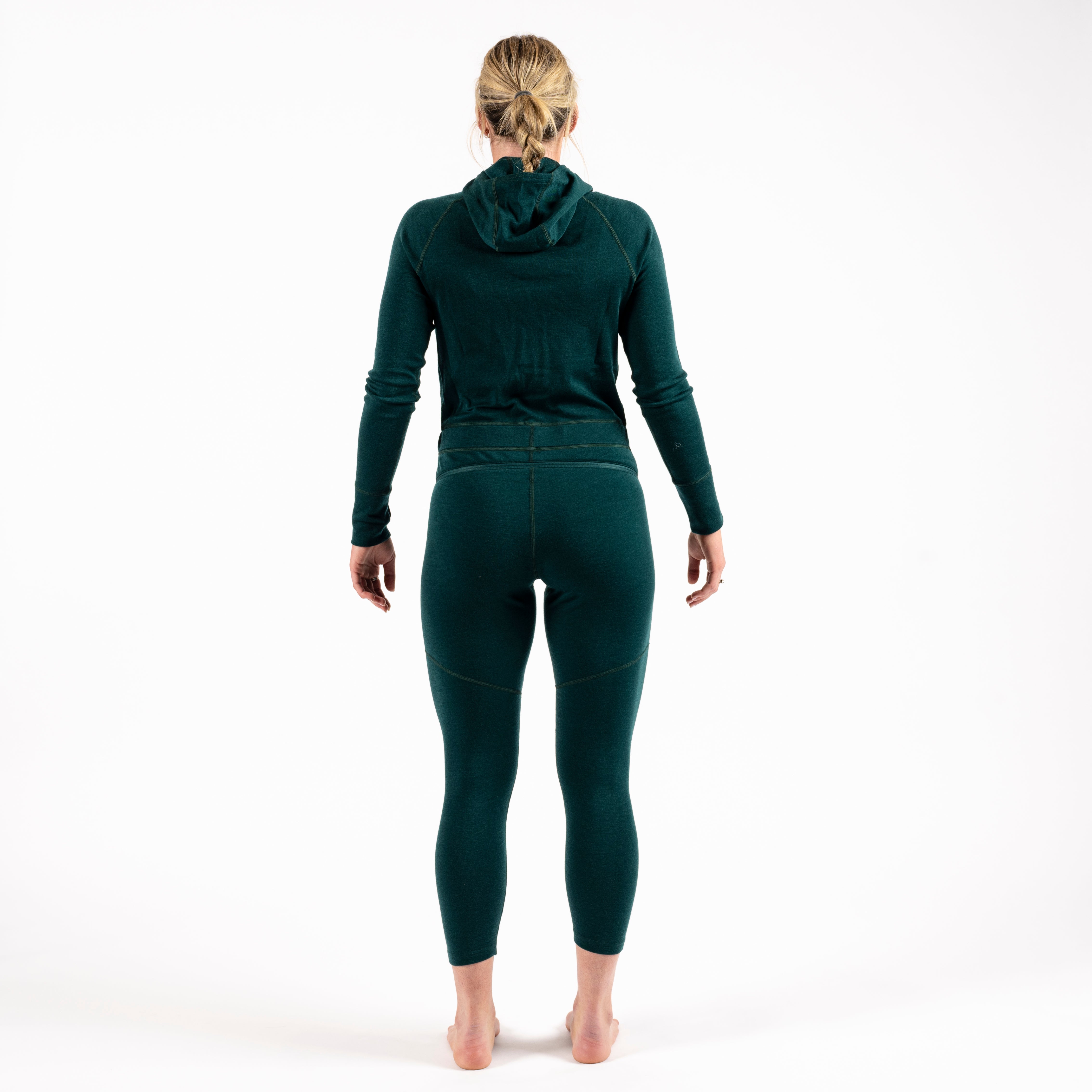 [Pine] Forest green Merino wool onesie baselayer back full body