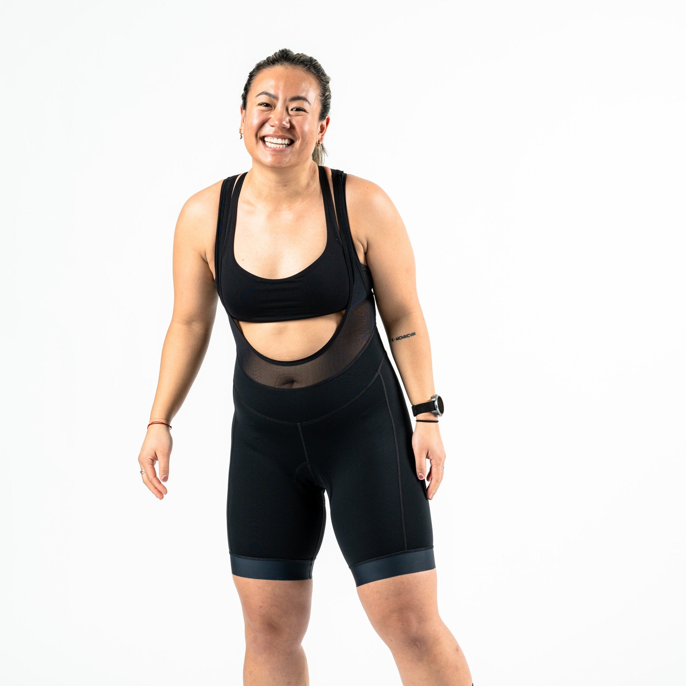 Wild Rye レディース Baddie Bib、圧縮生地、通気性メッシュストラップ、ロード&マウンテンバイク用の快適なパッド入りセーム革紐, ブラック, 6 Baddie Bib | Women's Mountain Bike Chammy